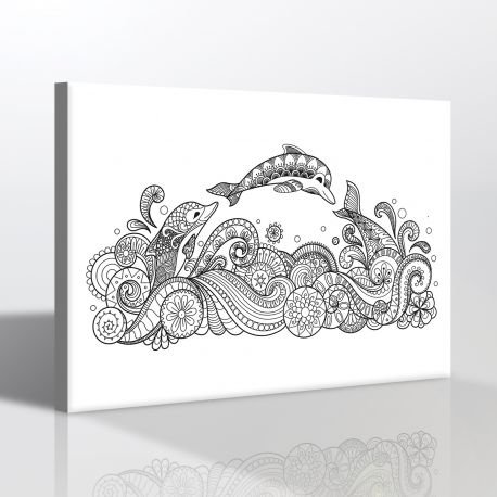 Balıklar Temalı Yetişkinler İçin Karışık Boyama Tablosu (Mandala Tablosu)