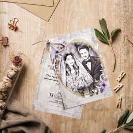 Kişiye Özel Fotoğraf Çizimli Düğün Davetiyesi