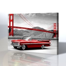 Golden Gate Köprüsü ve Kırmızı Araba Kanvas Tablo