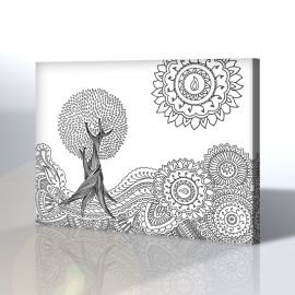 Ağaç - Güneş - Desenler Kanvas Boyama Tablosu